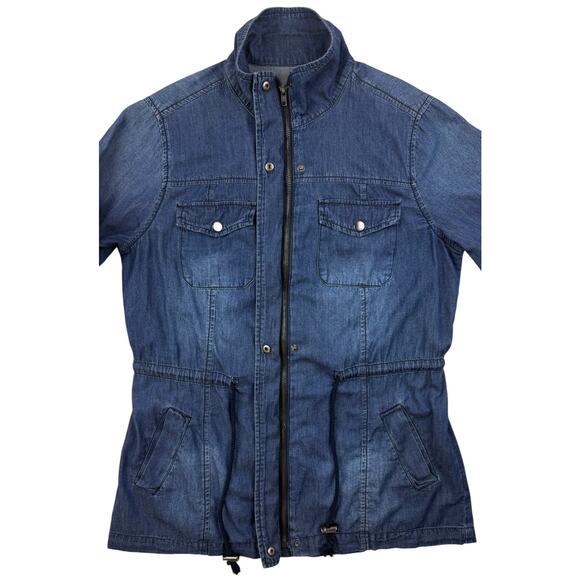 Ci Sono Adorak Jacket Drawstring Waist Blue Denim Cotton Tencel Pockets Sz Small - Picture 3 of 13